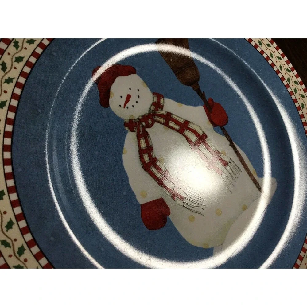 Vtg Debbie Mumm Jolly Snowmen Sakura 1997 Salad Plates Country Christmas‎ Winter